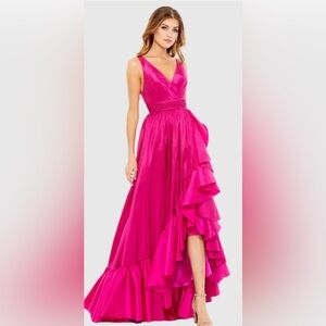 Pink Taffeta High Low Ruffle Gown